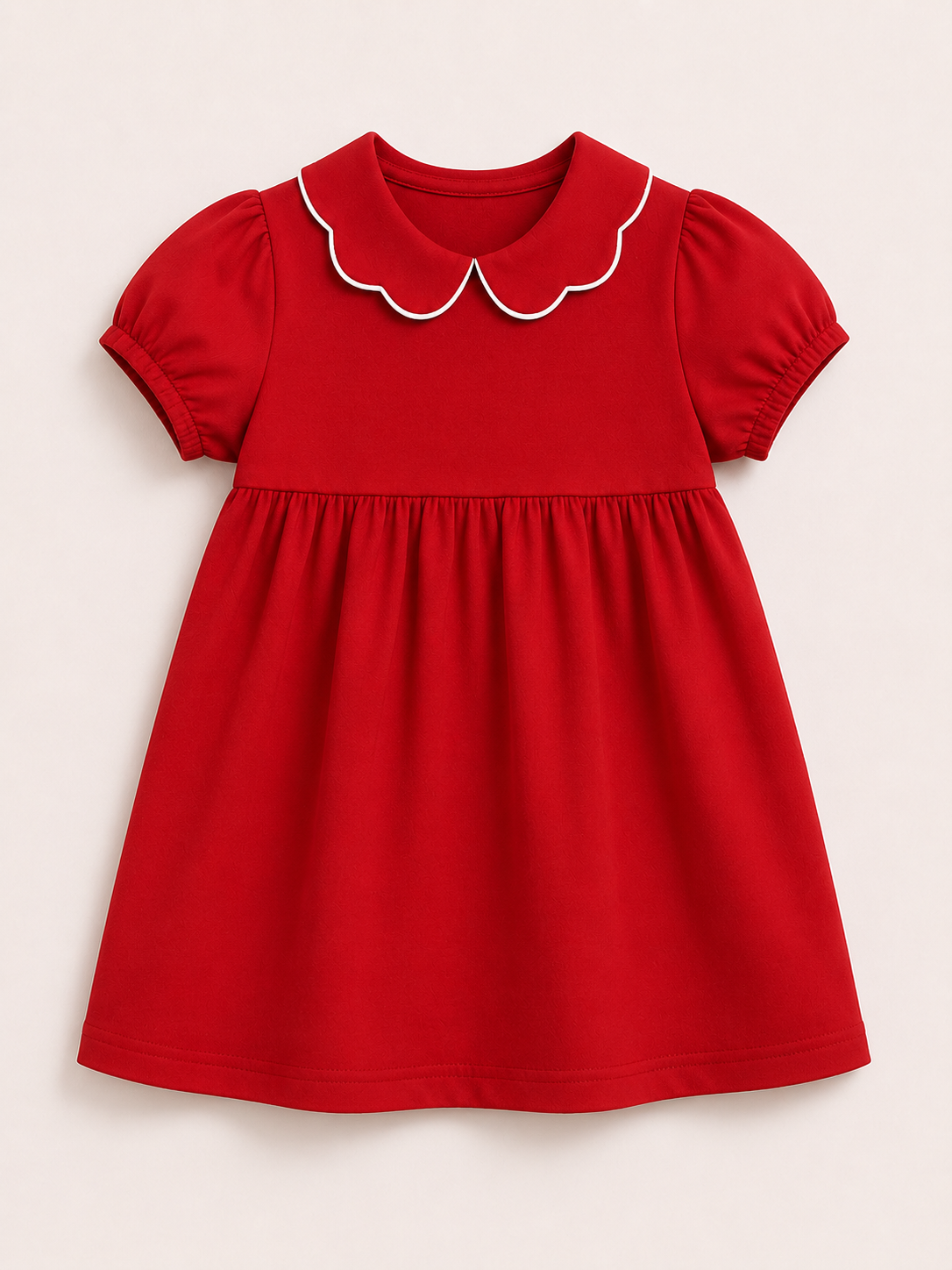 Red Girl's Scalloped Collar Short Sleeve Dress, 100% cotton blank,  sizes 12M–10 — ARB Blanks