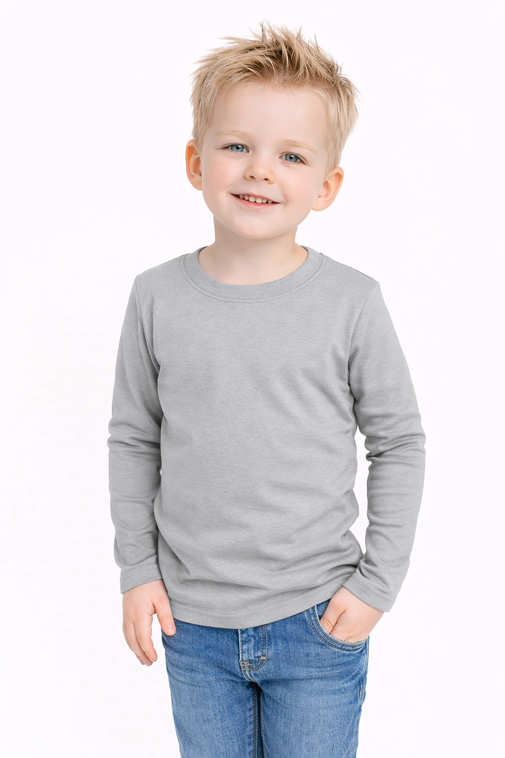 Grey boys long sleeve cotton shirt blank for embroidery and boutique collections — ARB Blanks