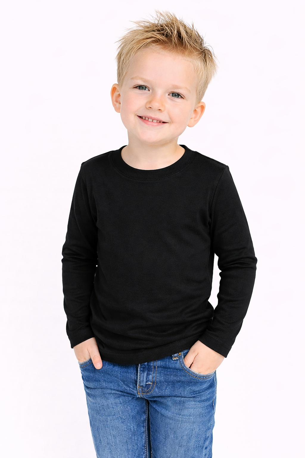 Black boy's long sleeve cotton shirt blank for embroidery, HTV, and heat press — ARB Blanks