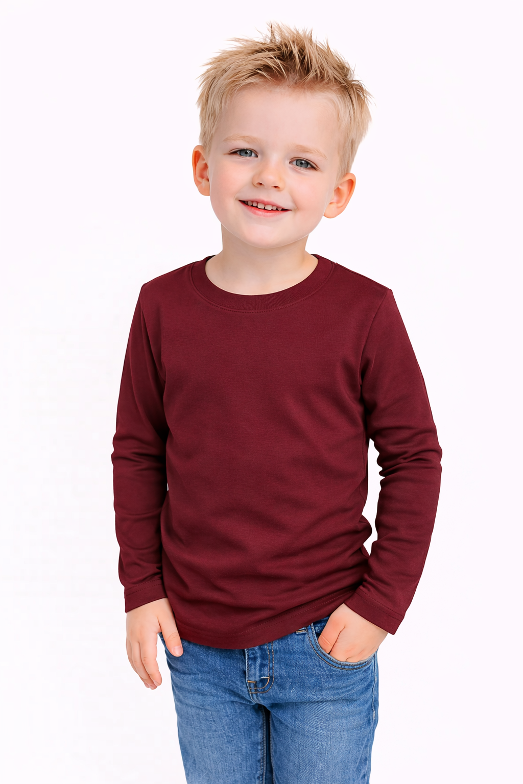 Maroon boy's long sleeve cotton shirt blank, fall and winter boutique staple — ARB Blanks