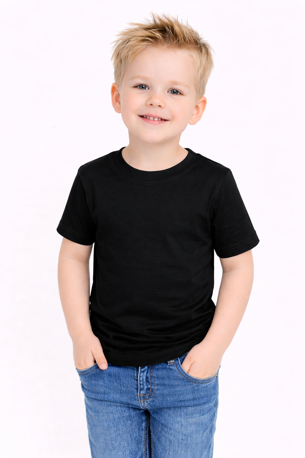 Black boy's short sleeve shirt cotton blank for embroidery, HTV, and heat press customization — ARB Blanks