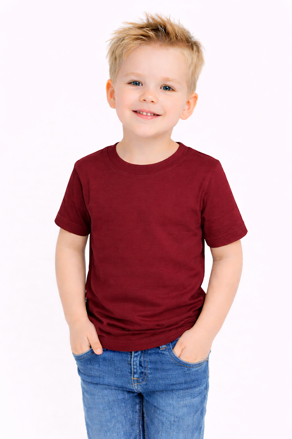 Maroon boy's short sleeve cotton shirt blank, ribbed neckline, true-to-size — ARB Blanks boutique apparel