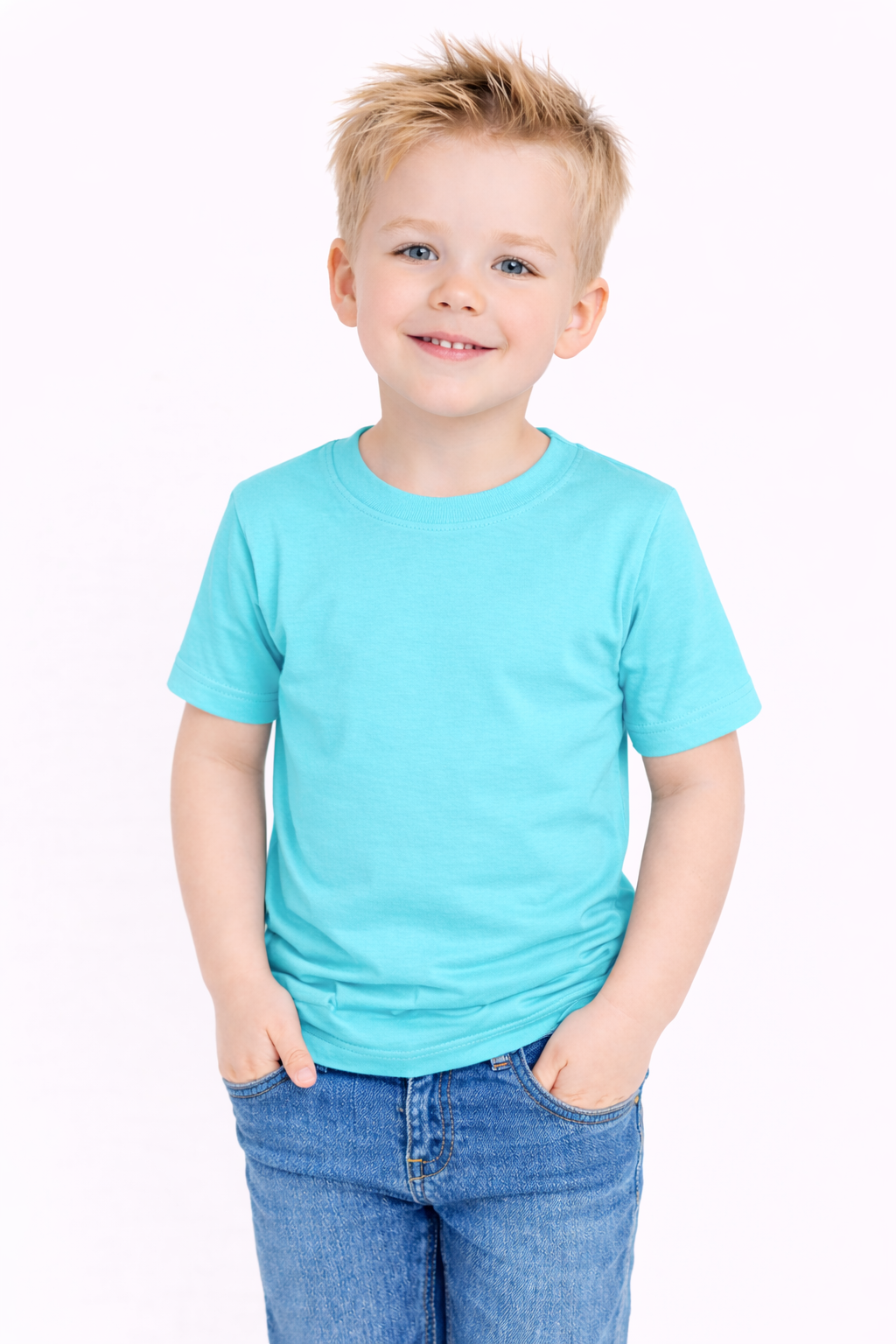 Boy's teal short sleeve cotton shirt blank, true-to-size fit, perfect for embroidery and boutique outfits, toddler–Youth 12 — ARB Blanks
