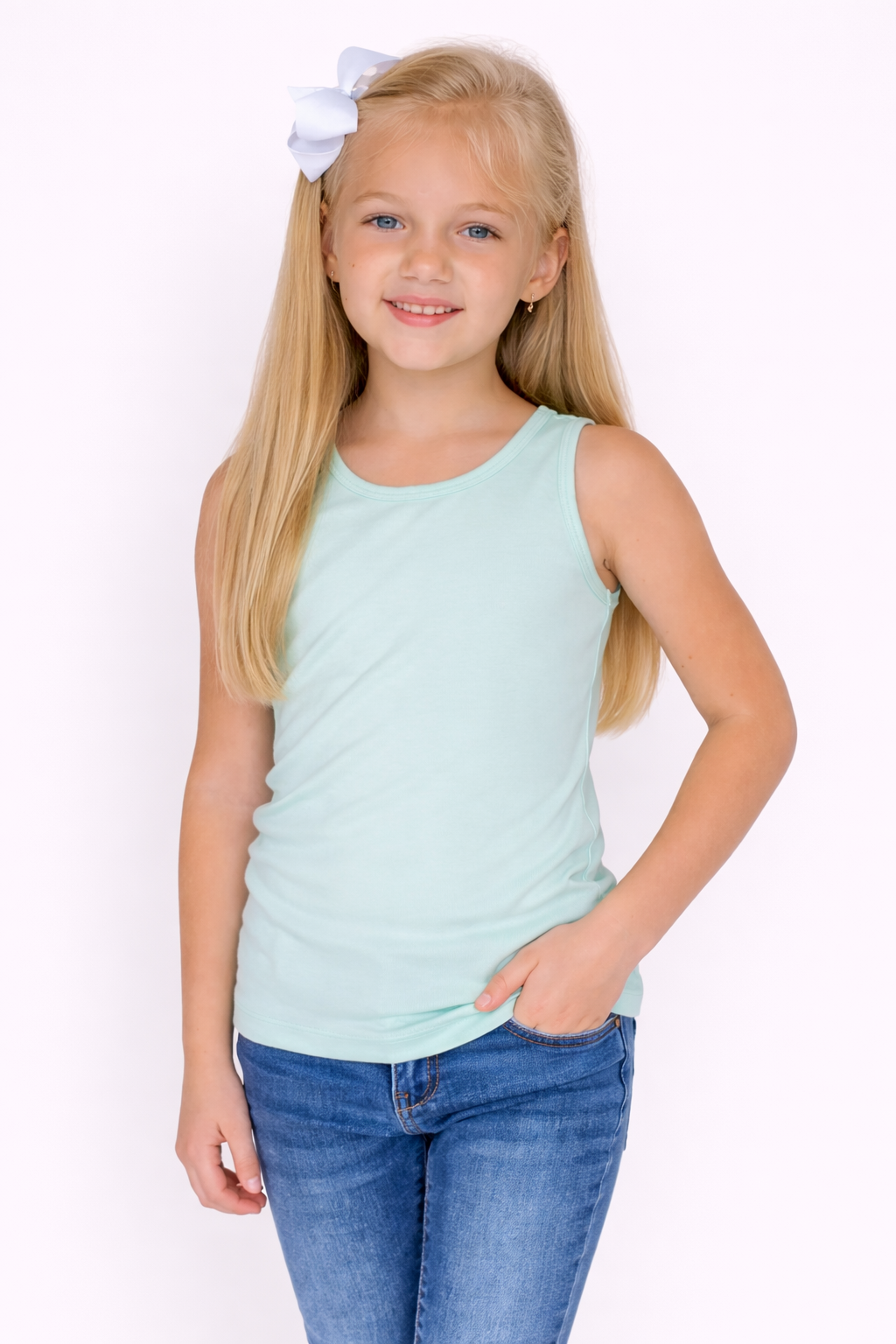 Girl's cotton tank top in mint — ARB Blanks ring-spun cotton blank for embroidery, monogramming, and boutique designs, sizes 12M–10