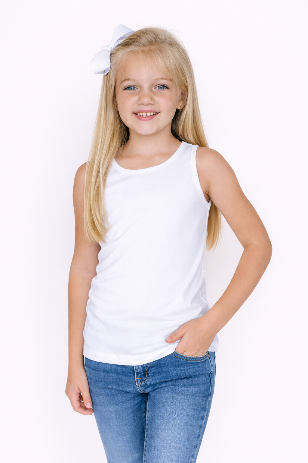 White girl's tank top cotton blank, 100% ring-spun combed cotton, true to size — ARB Blanks boutique blank