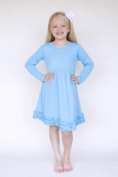 Girl's Long Sleeve Empire Waist Dress – Cotton Blank for Embroidery & Boutique | 14 Colors | Sizes 12M–12
