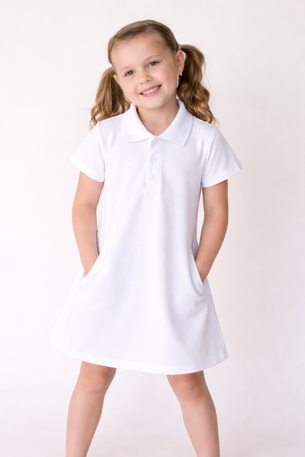 Girl's Short Sleeve Polo Dress with Pockets