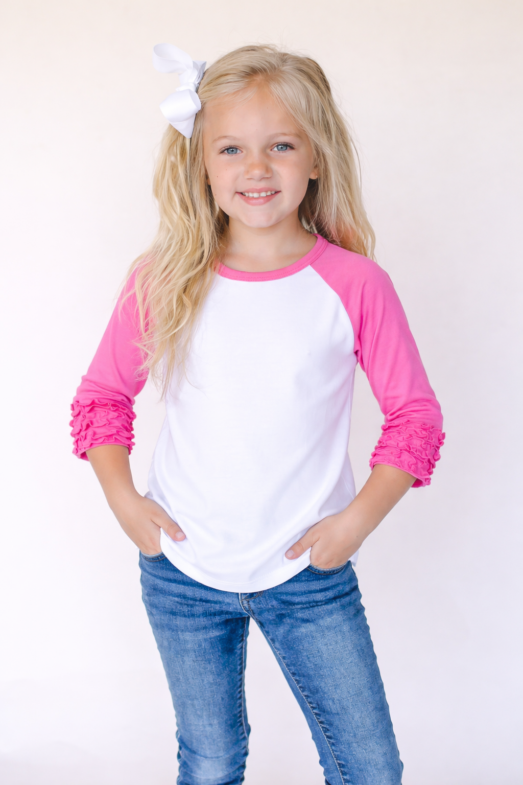 Girl's Solid Triple Ruffle Raglan