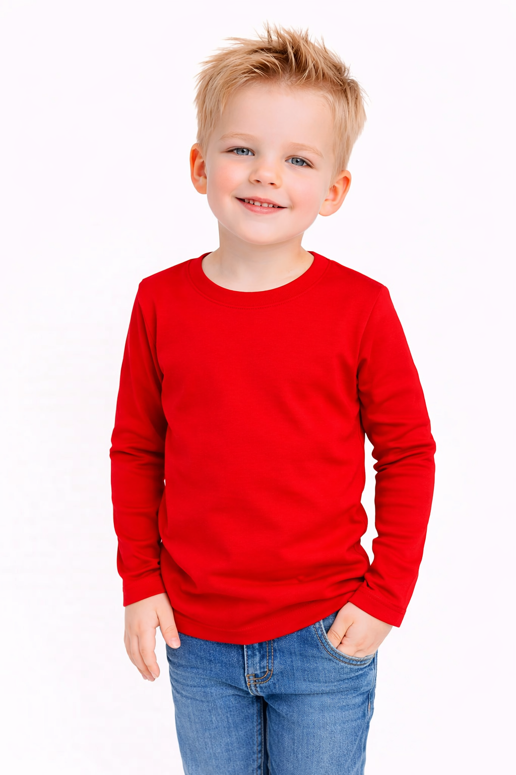 Boy's red long sleeve shirt blank — 100% cotton boutique blank for embroidery and HTV — ARB Blanks
