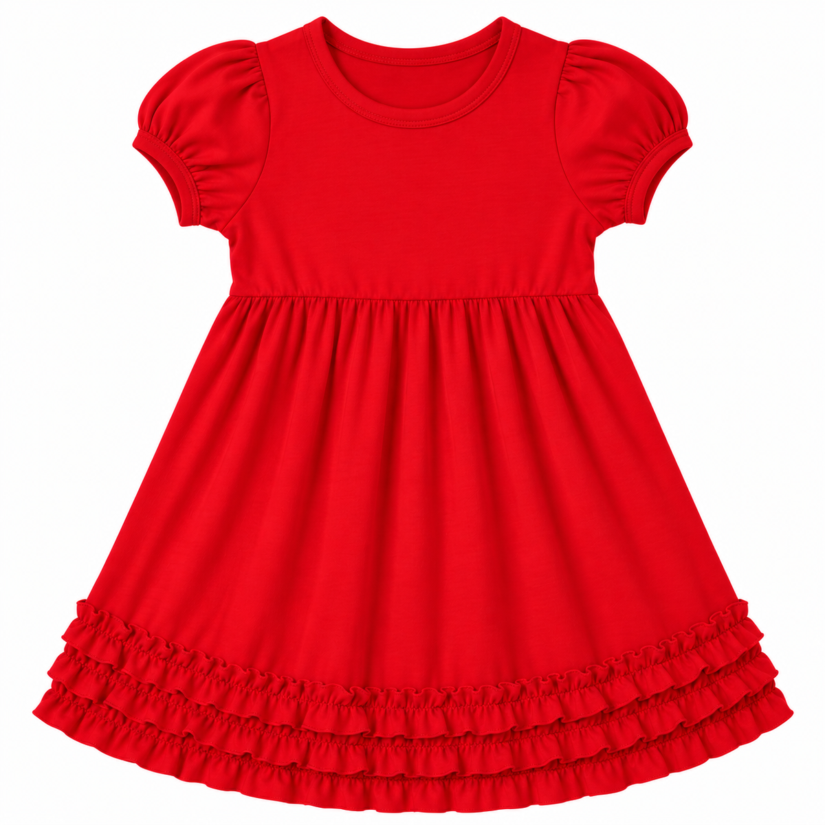 Girl's Ruffle Short Sleeve Empire Waist Dress – Cotton Blank for Embroidery & Boutique | 9 Colors | Sizes 12M–10