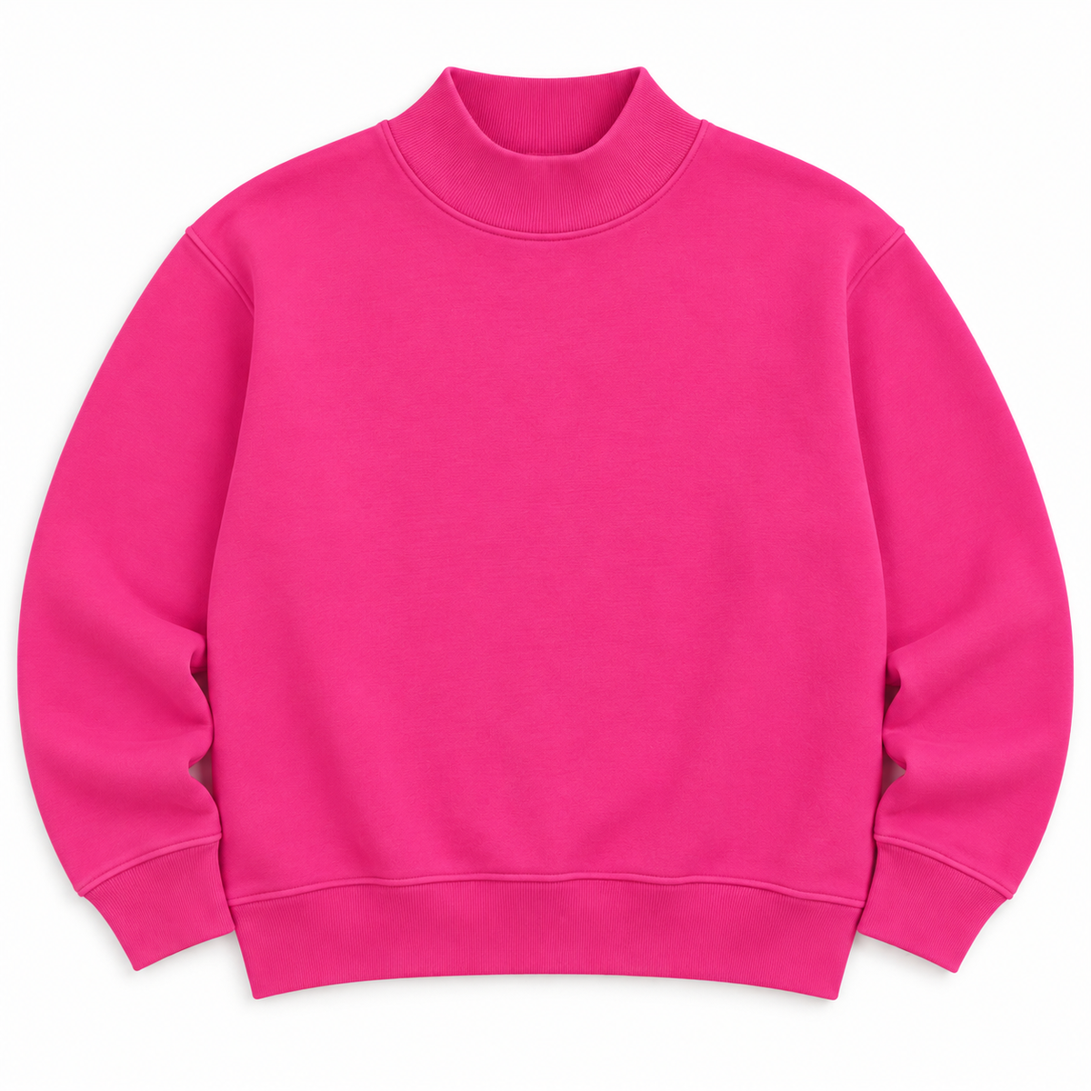 A bright pink Mock Neck sweatshirt with long sleeves and ribbed cuffs, collar, and hem, shown flat against a plain white background.