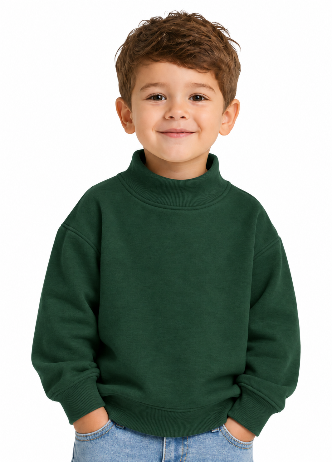 Boy in Hunter Green Mock Neck