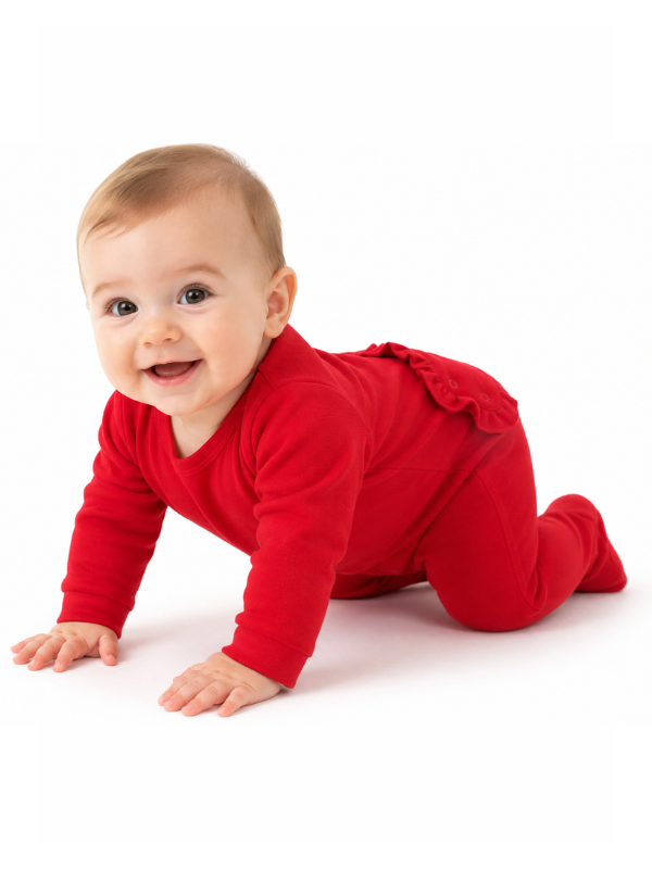 Poly/Cotton Ruffle Flap Zipper Footie -- Sublimation Blank for Embroidery & Boutique | Zipper Front | Ruffle Snap Flap | Newborn-18M