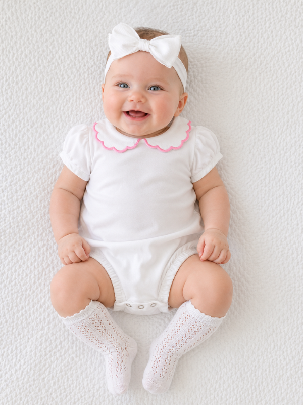Sweet Scallop Baby Bubble -- 100% Cotton Boutique Blank for Embroidery & Monogram | Scalloped Collar | 4 Colors | Sizes 3-6M-2T