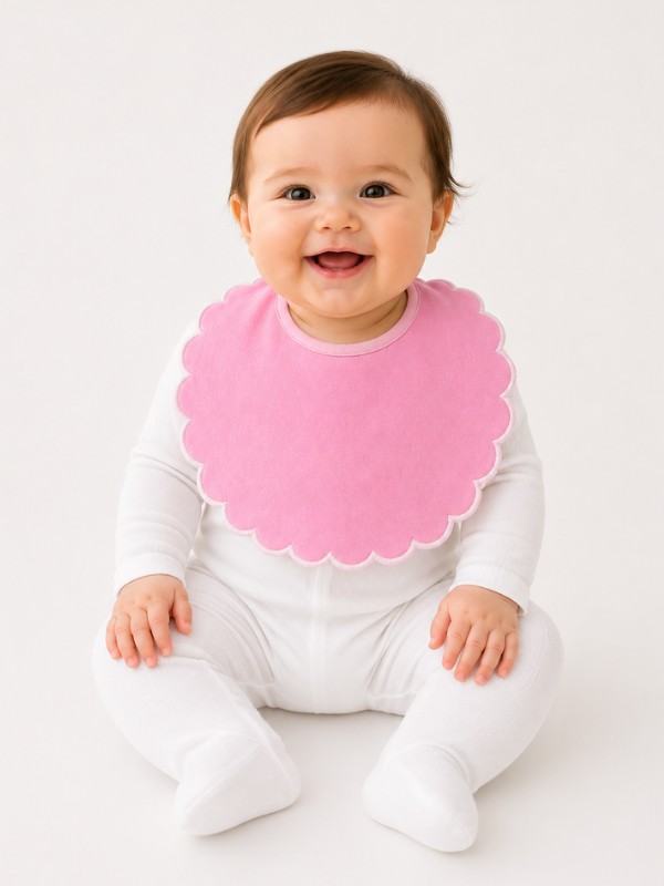 Sweet Scallop Baby Bib -- 100% Cotton Boutique Blank for Embroidery & Monogram | Scalloped Edge | Snap Closure