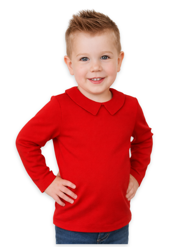 ARB Blanks Boy's Peter Pan Collar Long Sleeve Shirt in red -- 100% ring-spun cotton, sizes 12M to size 10, embroidery ready