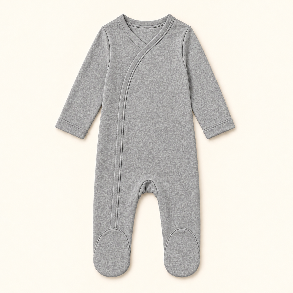 Grey plain baby footie with fold-over cuffs, smooth cotton surface for embroidery and HTV — ARB Blanks