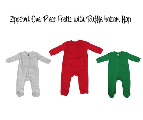 Zippered One Piece Footie with ruffle bottom flap