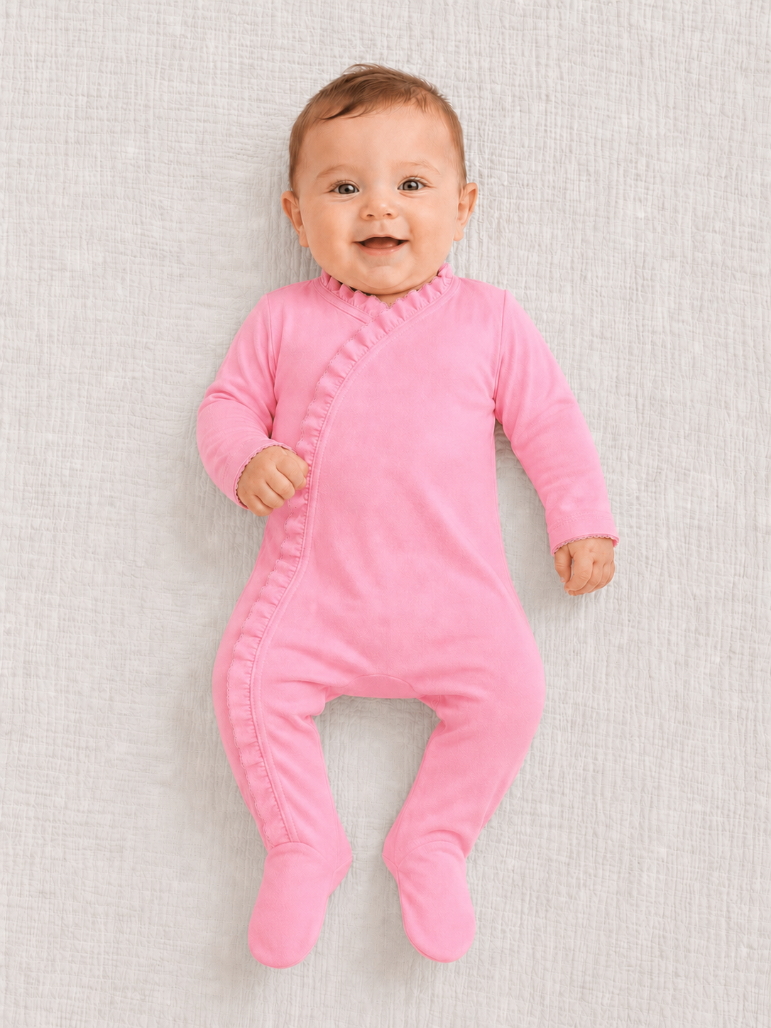 Ruffle Baby Footie with Fold-Over Cuffs– Cotton Blank | 4 Colors | Embroidery Ready | Newborn–3-6M