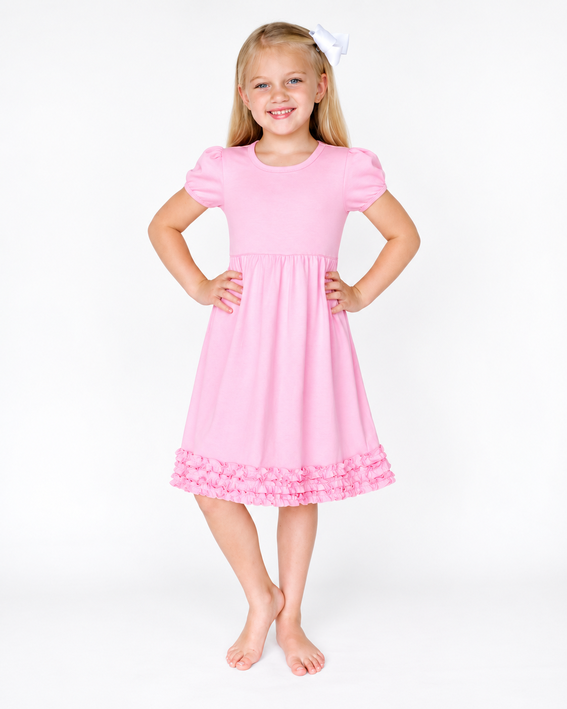 Girl's Ruffle Short Sleeve Empire Waist Dress – Cotton Blank for Embroidery & Boutique | 9 Colors | Sizes 12M–10