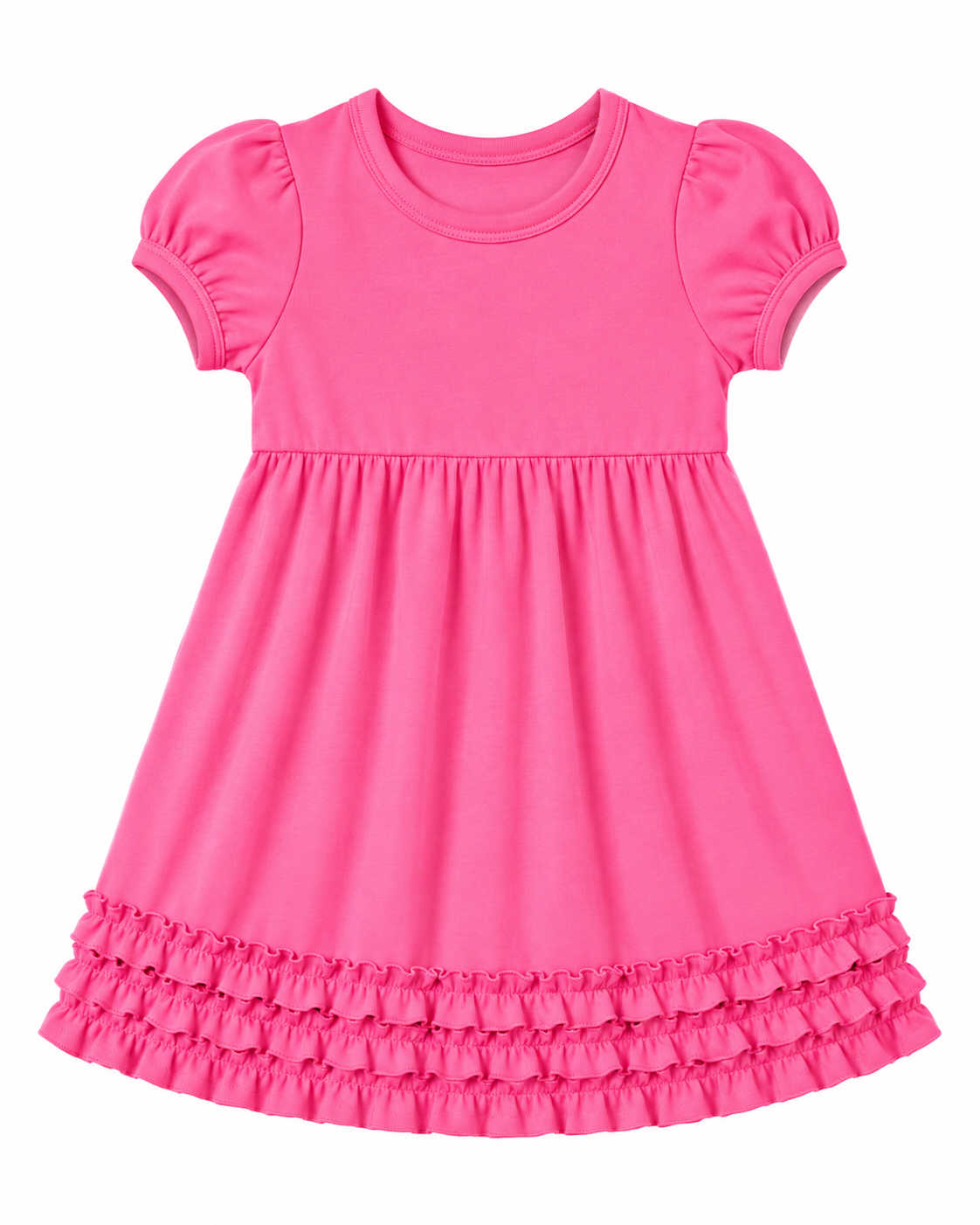 Girl's Ruffle Short Sleeve Empire Waist Dress – Cotton Blank for Embroidery & Boutique | 9 Colors | Sizes 12M–10