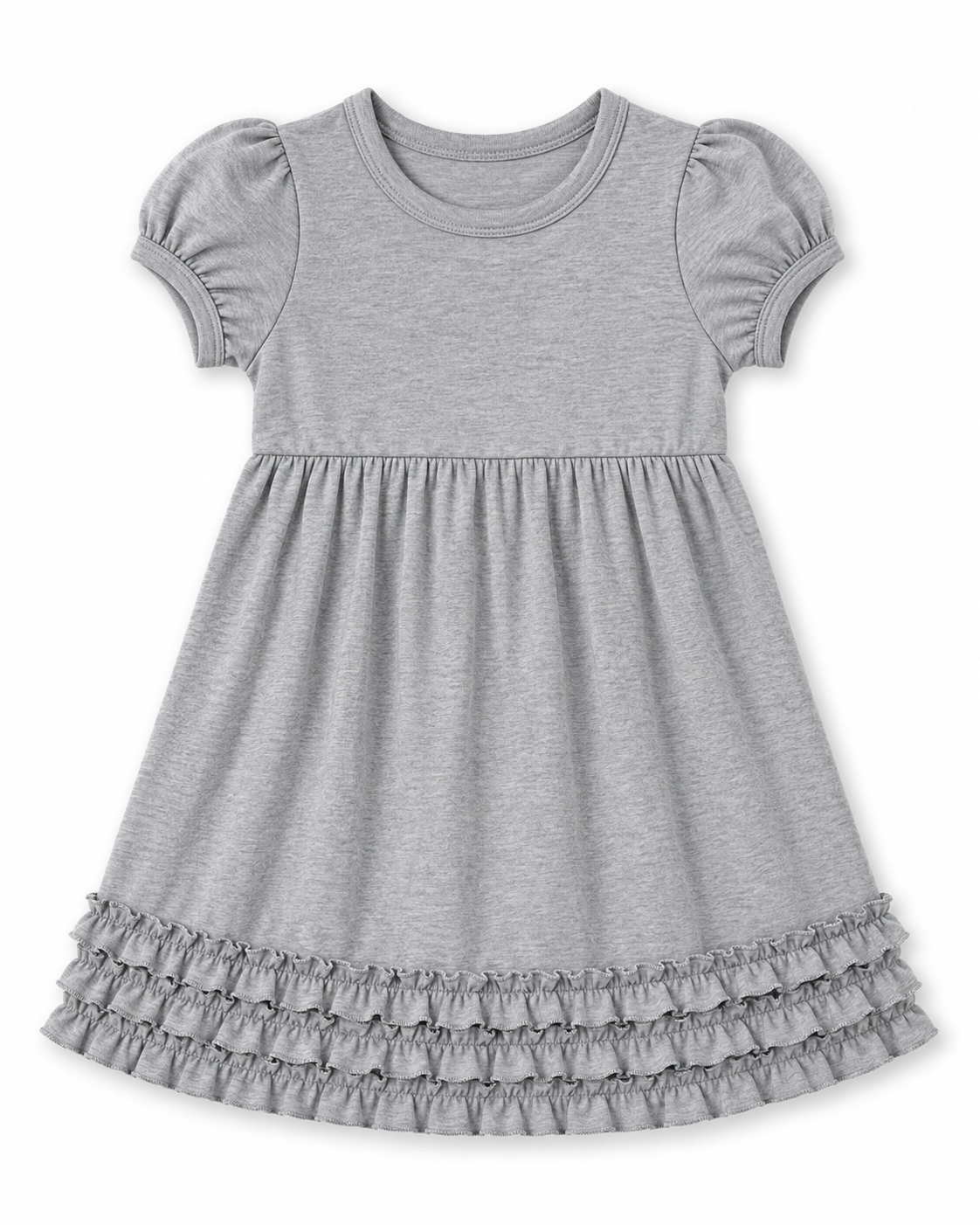 Girl's Ruffle Short Sleeve Empire Waist Dress – Cotton Blank for Embroidery & Boutique | 9 Colors | Sizes 12M–10