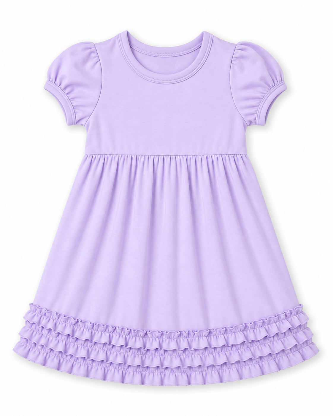 Girl's Ruffle Short Sleeve Empire Waist Dress – Cotton Blank for Embroidery & Boutique | 9 Colors | Sizes 12M–10