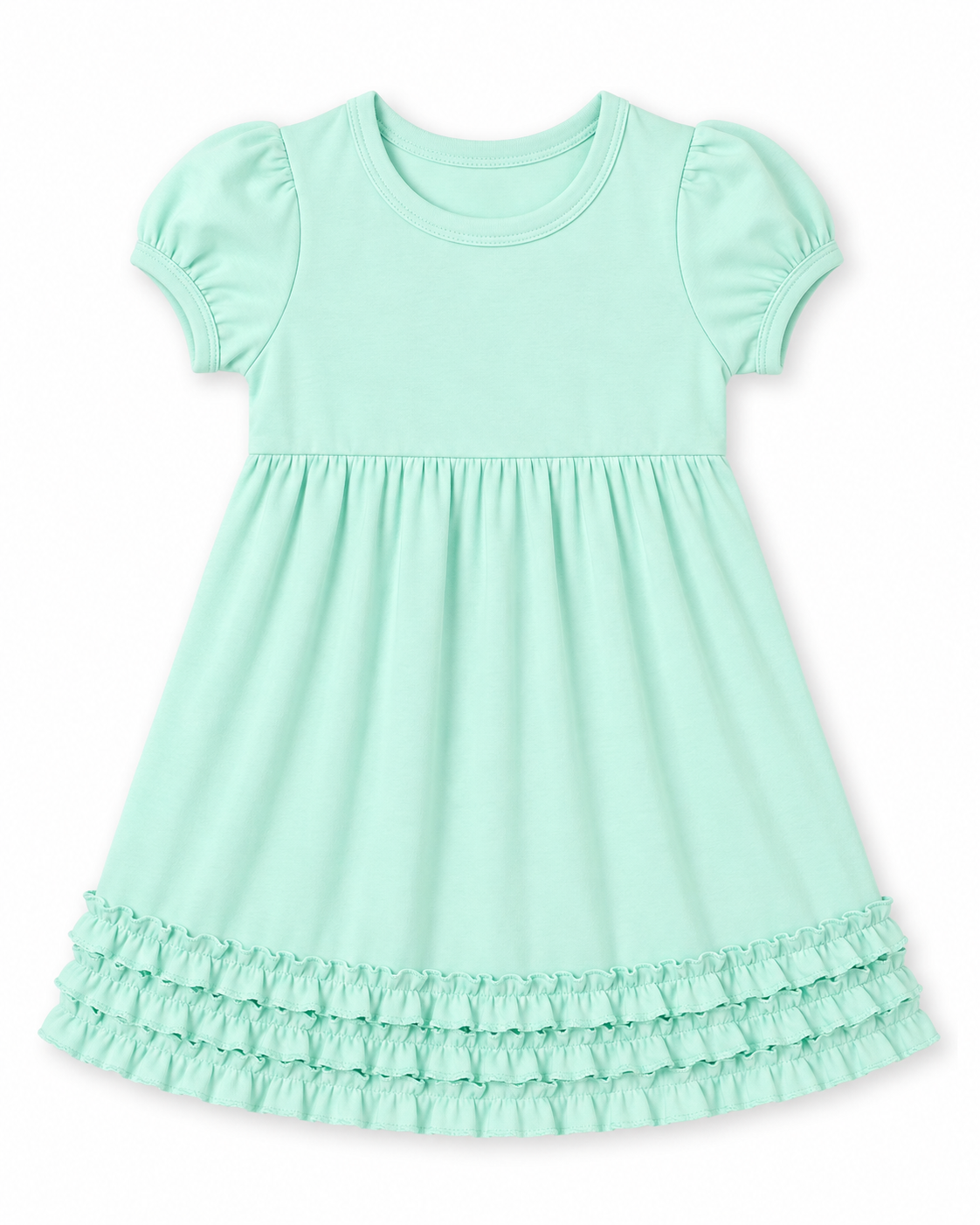 Girl's Ruffle Short Sleeve Empire Waist Dress – Cotton Blank for Embroidery & Boutique | 9 Colors | Sizes 12M–10