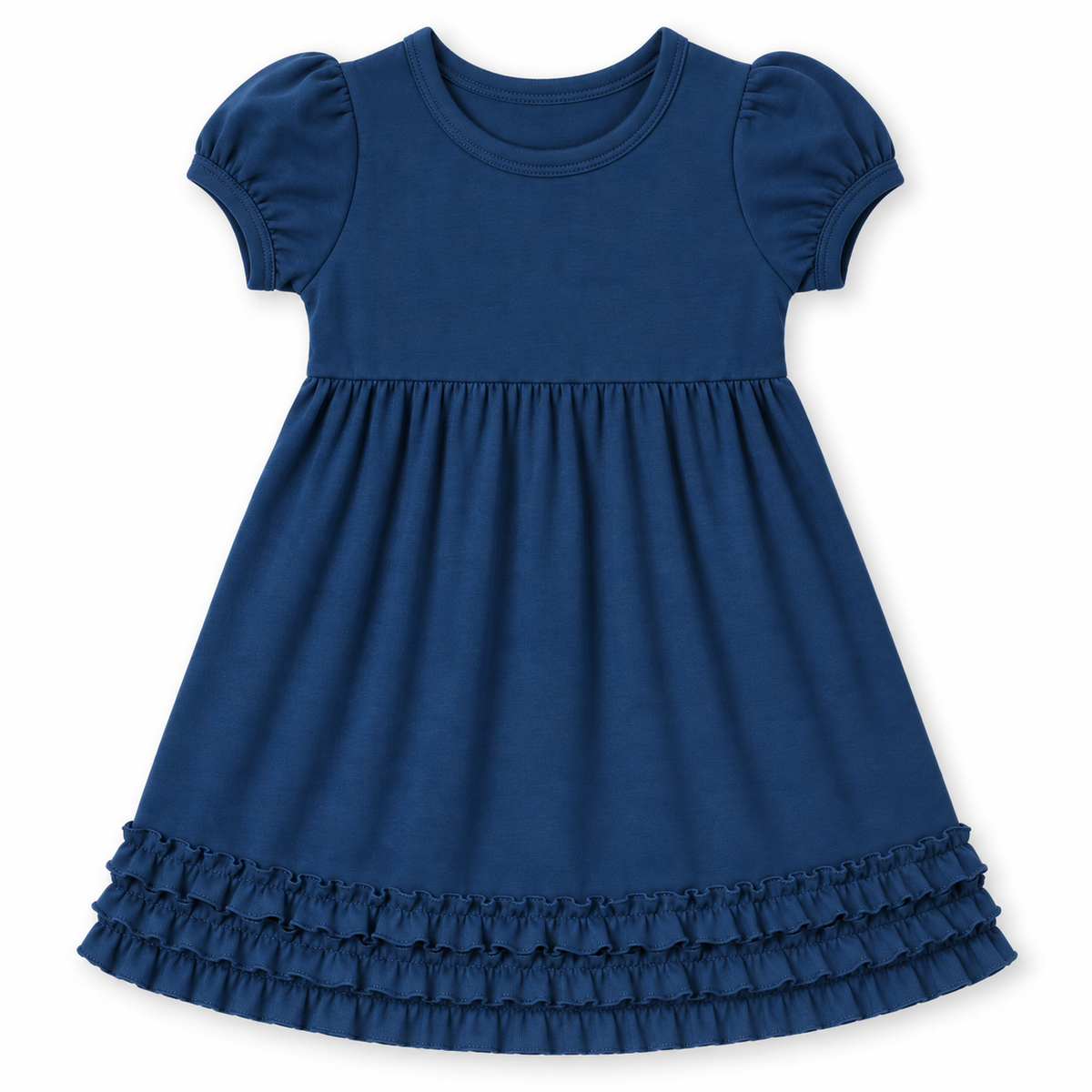 Girl's Ruffle Short Sleeve Empire Waist Dress – Cotton Blank for Embroidery & Boutique | 9 Colors | Sizes 12M–10