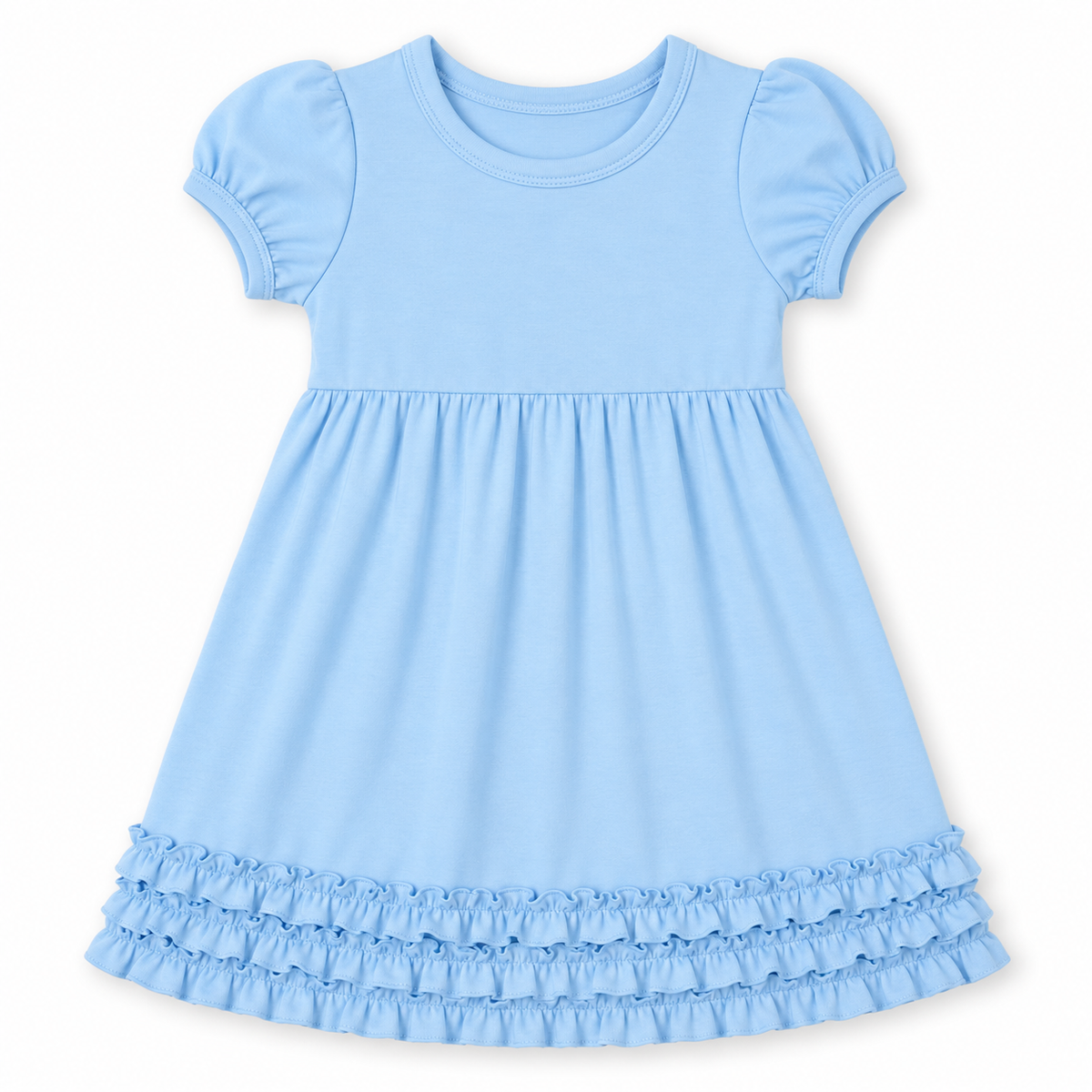Girl's Ruffle Short Sleeve Empire Waist Dress – Cotton Blank for Embroidery & Boutique | 9 Colors | Sizes 12M–10