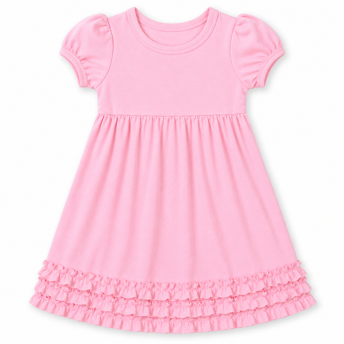 Girl's Ruffle Short Sleeve Empire Waist Dress – Cotton Blank for Embroidery & Boutique | 9 Colors | Sizes 12M–10