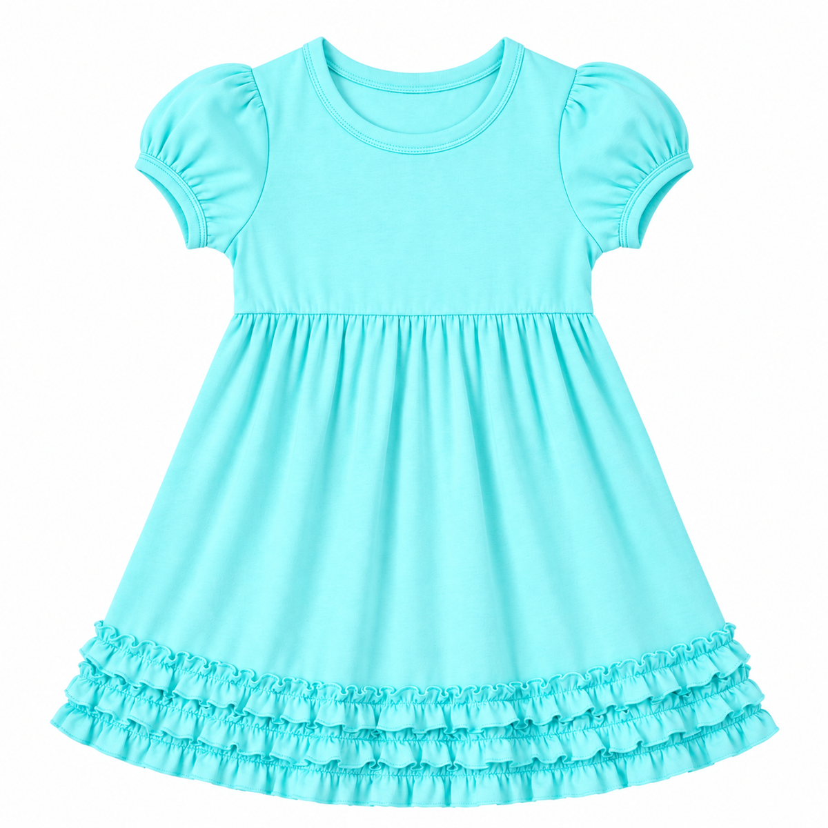 Girl's Ruffle Short Sleeve Empire Waist Dress – Cotton Blank for Embroidery & Boutique | 9 Colors | Sizes 12M–10