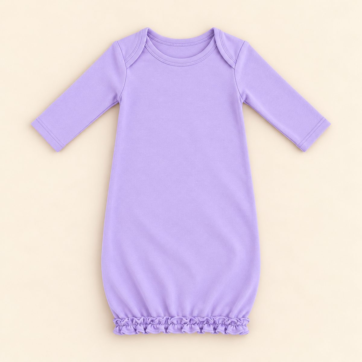 Ruffle Long Sleeve Baby Gown -- 100% Cotton Blank for Embroidery & Boutique | 8 Colors | Hidden Zipper | 0-3M