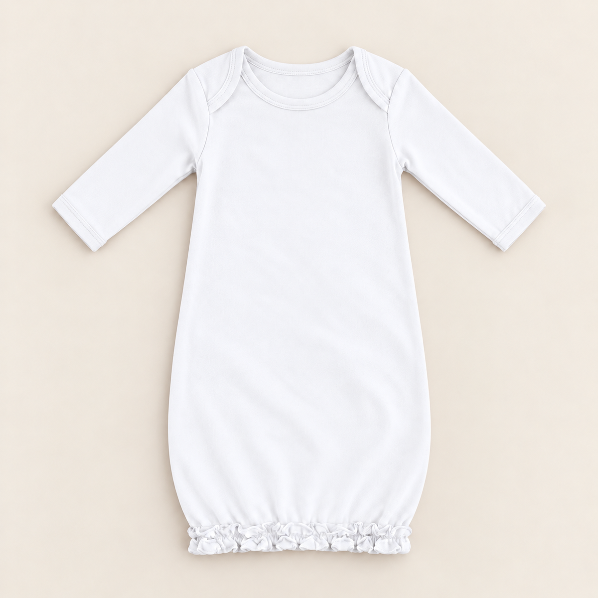 Ruffle Long Sleeve Baby Gown -- 100% Cotton Blank for Embroidery & Boutique | 8 Colors | Hidden Zipper | 0-3M