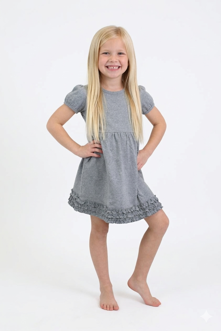 Grey girls empire waist ruffle dress blank for custom boutique children's clothing — ARB Blanks