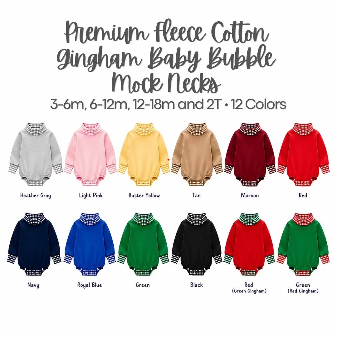 Gingham Mock Neck Baby Bubble  |PRE-ORDER | Embroidery, HTV & DTF Blank