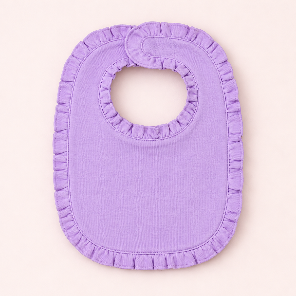 Lilac ruffle baby bib cotton blank for embroidery and HTV, velcro closure, one size — ARB Blanks