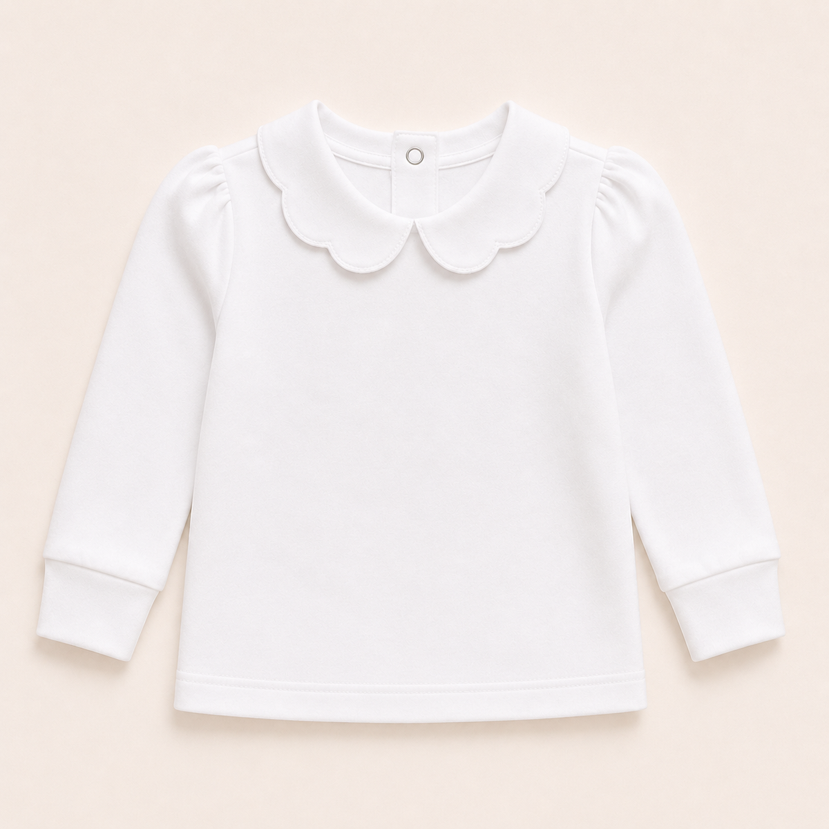 white Girl's Scalloped Collar  short  Sleeve Top, 100% cotton blank,  sizes 12M–10 — ARB Blanks