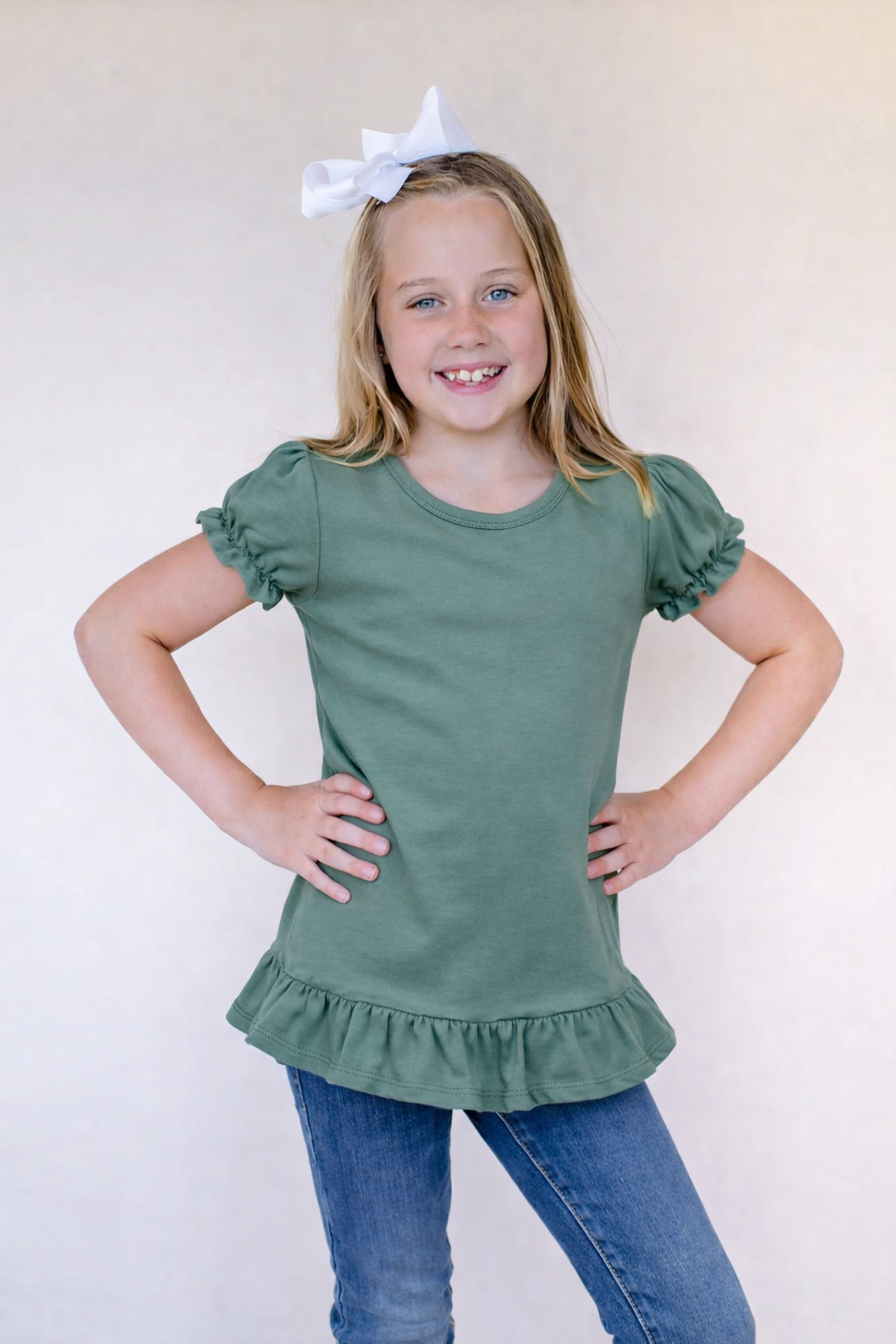 Ruffle short sleeve shirt — cotton boutique blank for embroidery and HTV — ARB Blanks