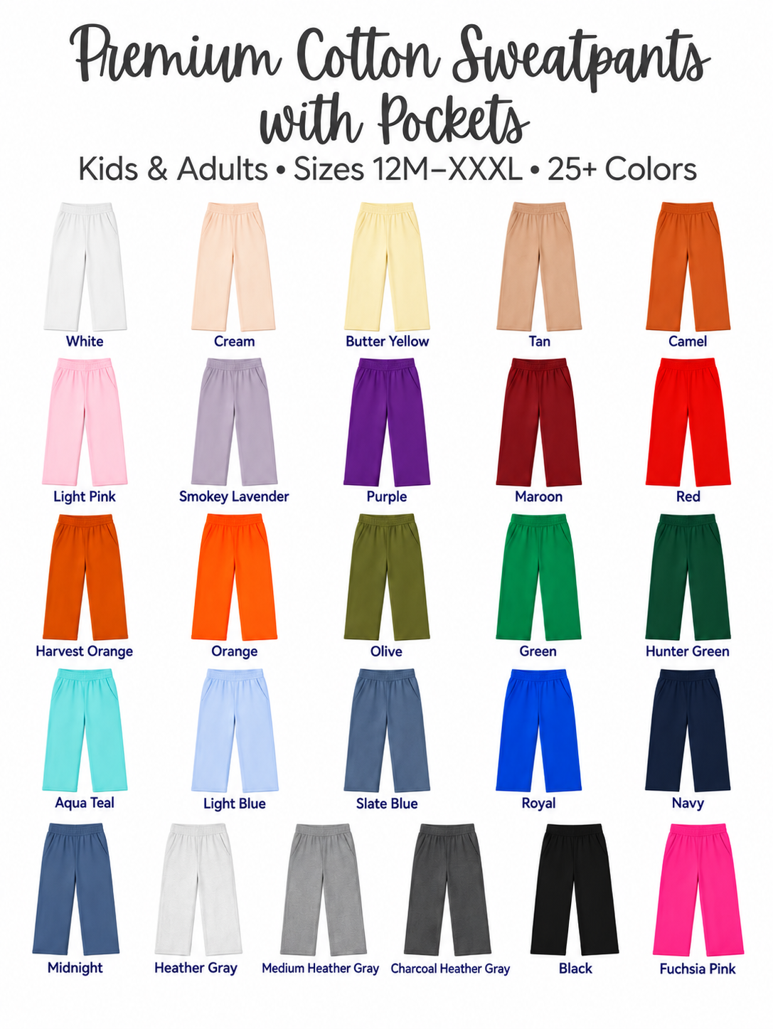 Adult Premium Cotton Sweatpants with Pockets | PRE-ORDER 7 | Embroidery, HTV & DTF Blank