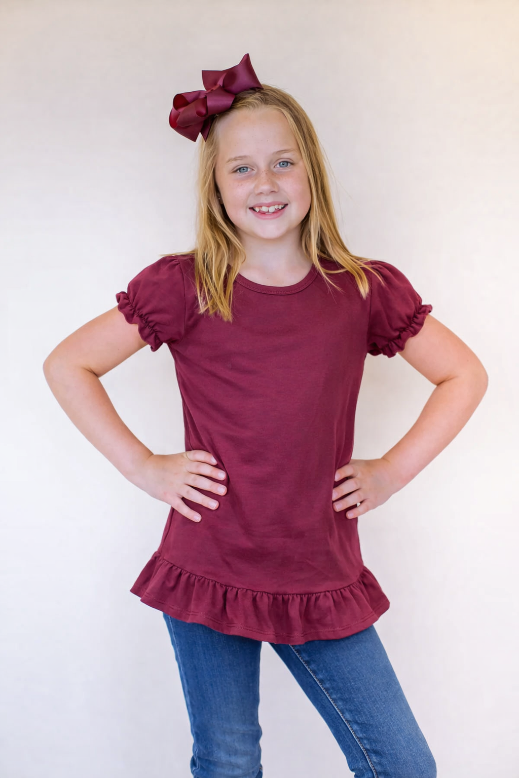 Ruffle short sleeve shirt — cotton boutique blank for embroidery and HTV — ARB Blanks