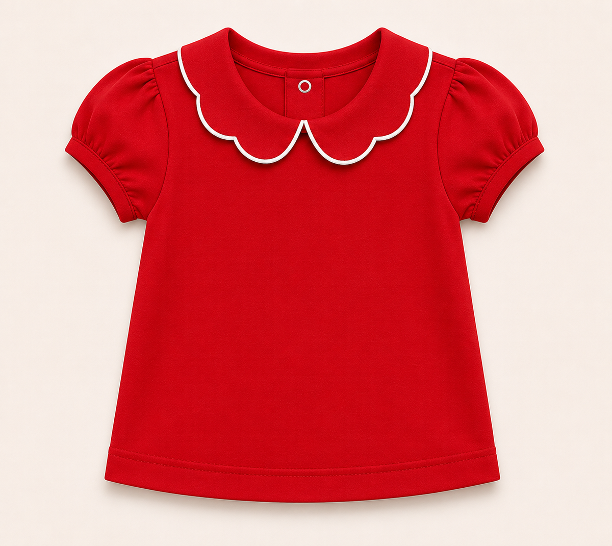 red Girl's Scalloped Collar short Sleeve Top, 100% cotton blank,  sizes 12M–10 — ARB Blanks