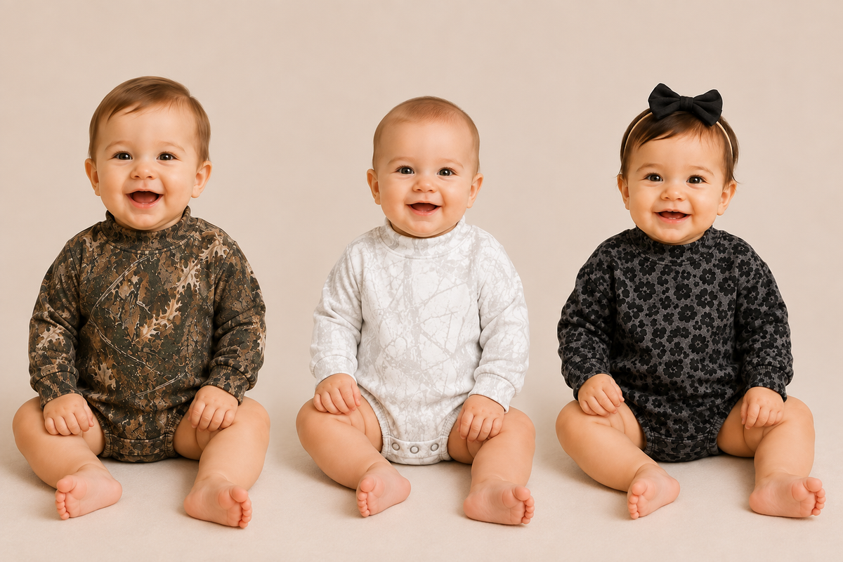 Woodland Camo / White Camo / Gray Leopard Baby Bubble Mock Neck | PREORDER 6