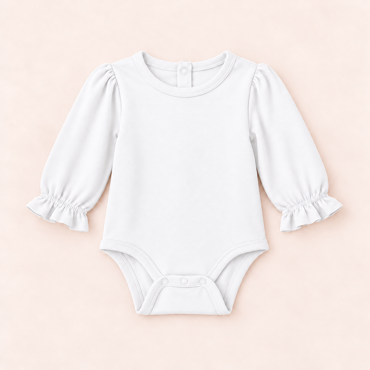Long Sleeve Ruffle Baby Bodysuit – Cotton Blank for Embroidery & Boutique | 3 Colors | Newborn–12-18M