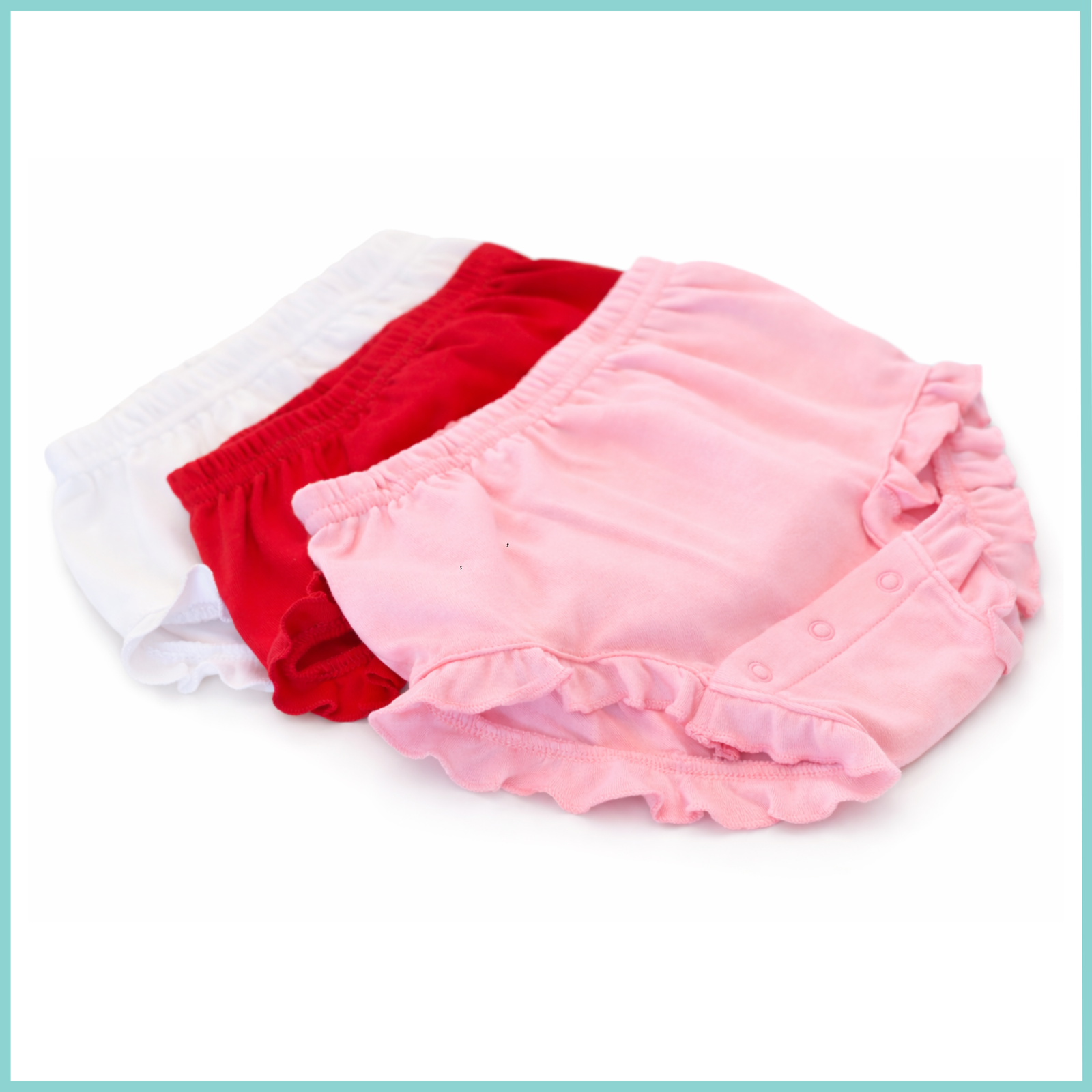 Baby girl bloomers in 3 colors: white, bubble gum pink, red — ARB Blanks 100% cotton boutique blank for embroidery