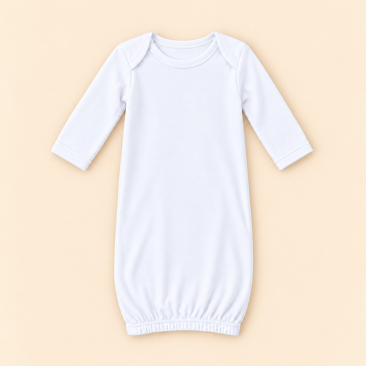 white long sleeve baby gown with hidden side zipper newborn cotton gown