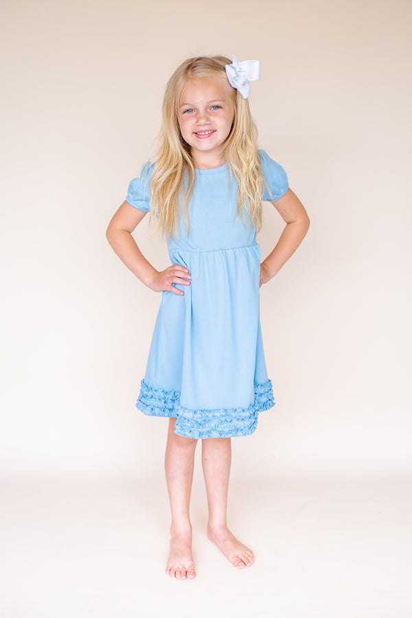 Girl's Short Sleeve Ruffle Empire Waist Dress - ARB Blanks