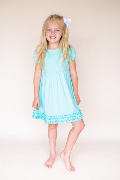 Girl's Short Sleeve Ruffle Empire Waist Dress - ARB Blanks