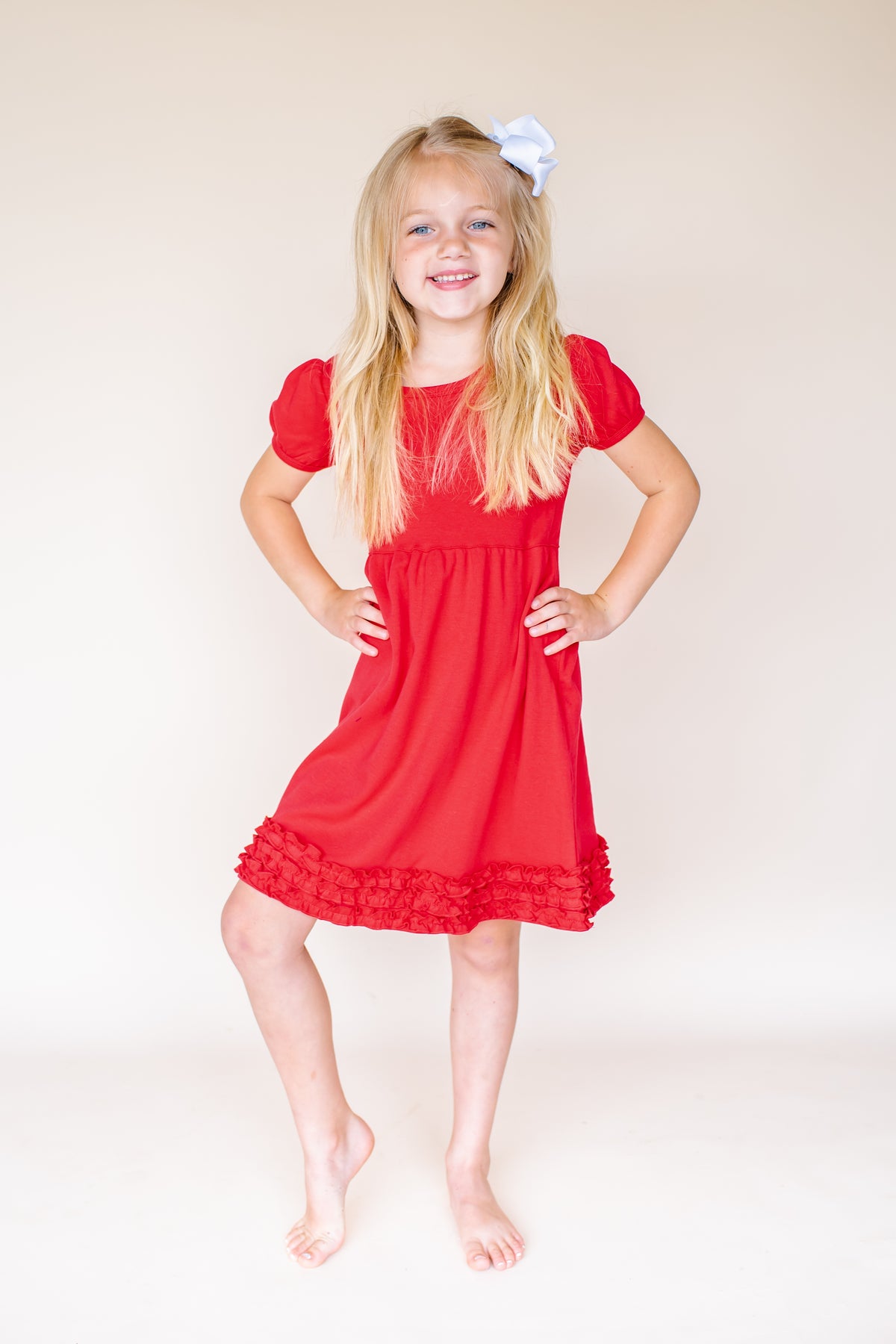 Girl&#39;s Short Sleeve Ruffle Empire Waist Dress