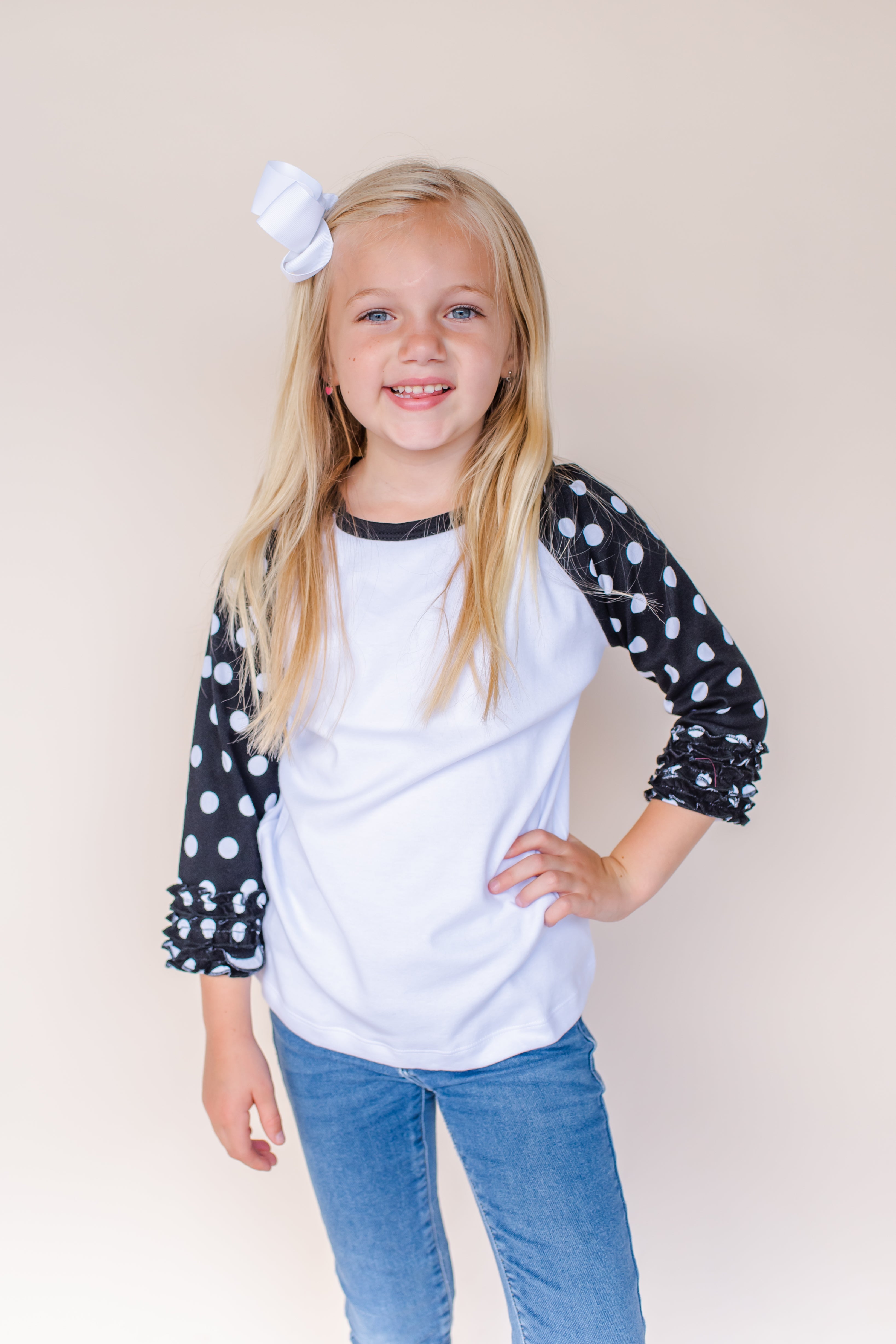 Girl's Polka Dot Triple Ruffle Raglan - ARB Blanks